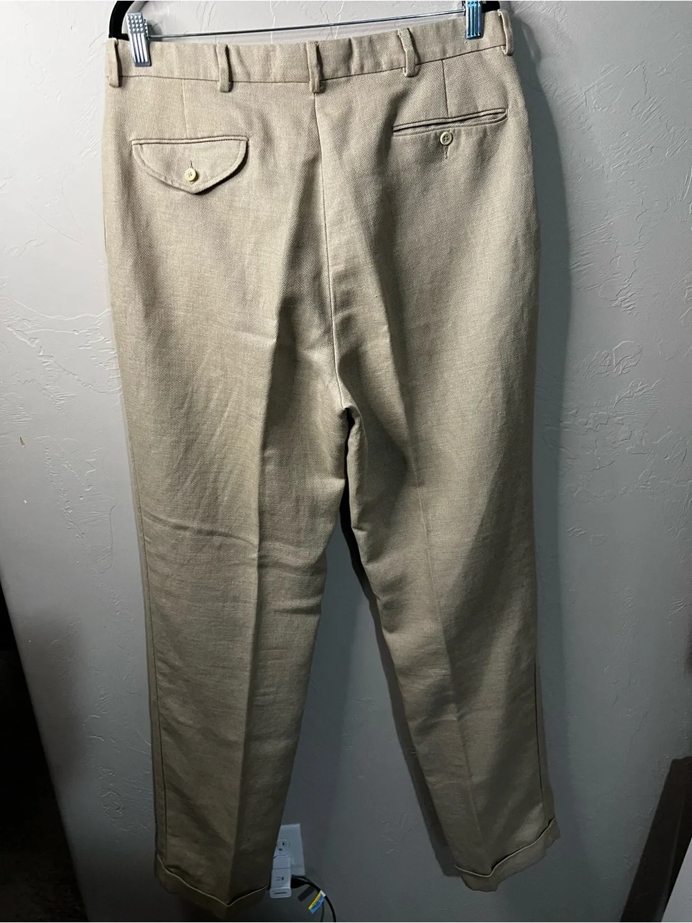 Polo Ralph Lauren Linen Cotton Pleated Cuffed Pants Beige Khaki Preppy Resort
